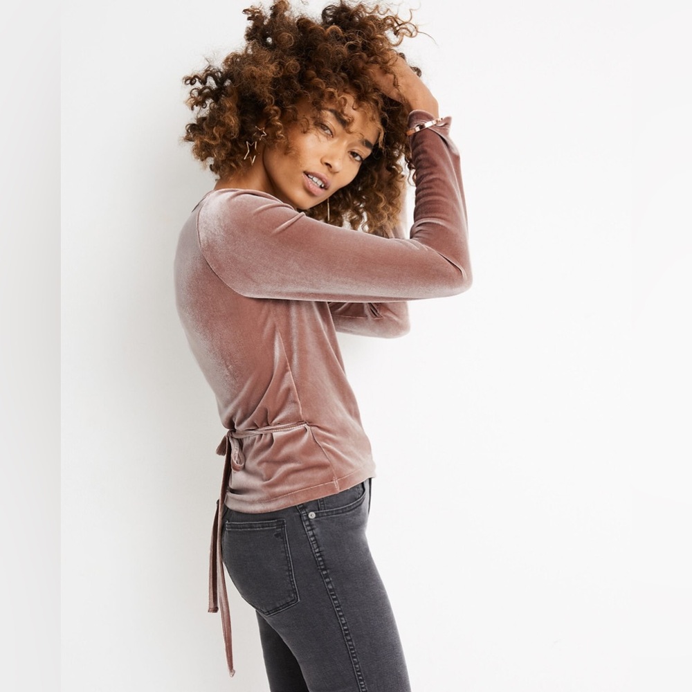 Madewell Velvet Ballet Wrap Top in warm ash - S - Picture 3 of 6